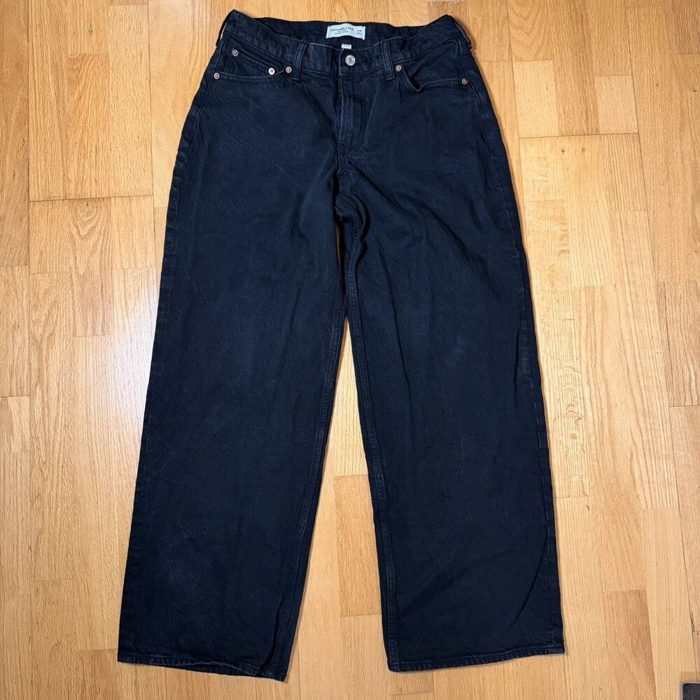 Abercrombie & Fitch Curve Love Low Rise Ultra Loose Jean Black 28 Wide Leg Y2K